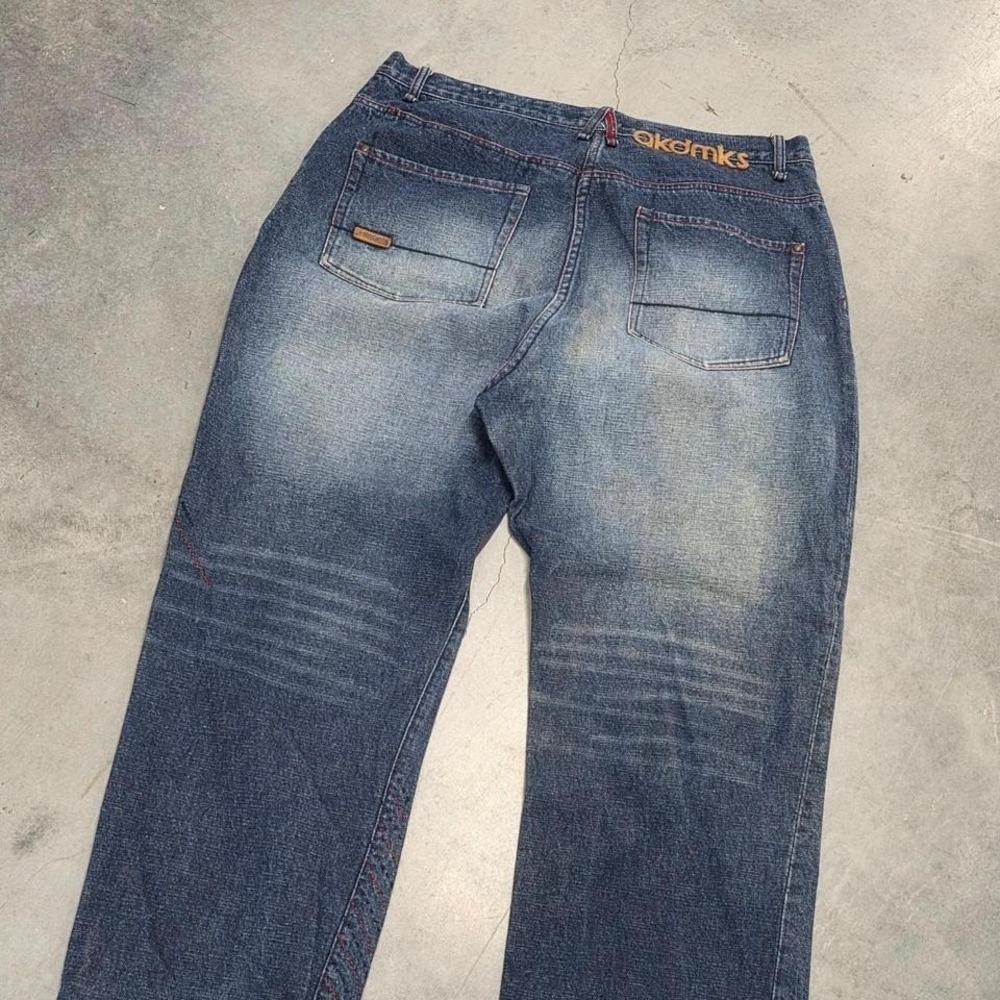 Vintage 90s 00s Alademiks Japanese Sashiko Dark wash denim jeans with stitching - Picture 4 of 5